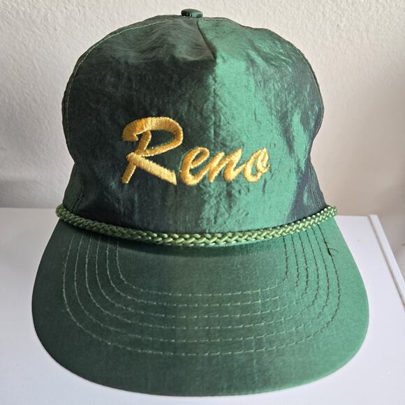 Vintage Reno Hat Mens Green Gold Nylon‎ Rope Retro Adjustable - Picture 1 of 6